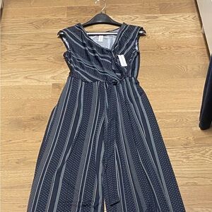 Emma & Michele Navy and White Striped Wrap-Front Wide-Leg Jumpsuit
